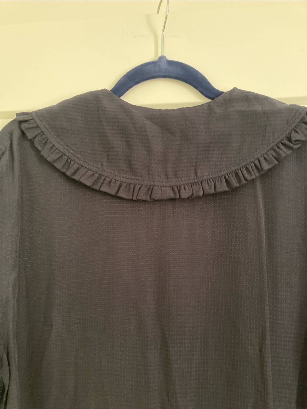 Ganni Ripstop Navy Button-Front Dress with Ruffle Collar - Picture 9 of 12